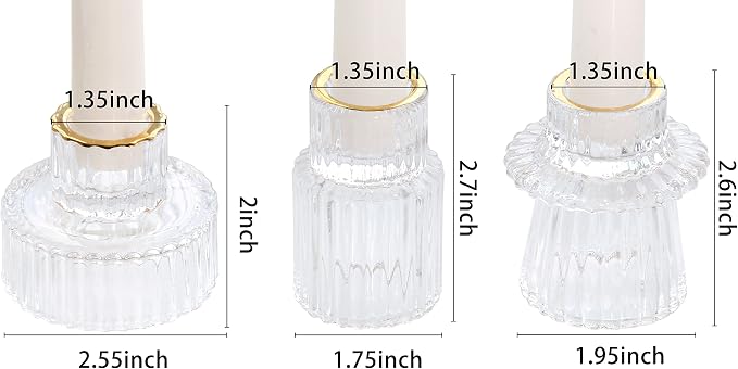 Vixdonos Taper Glass Candlestick Holders Tealight Candle Holders for Table Centerpieces, Wedding Decor and Dinner Party (6 Pcs, Gold Rim Clear)