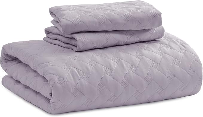 Bedsure Queen Size Quilt, Lightweight Comforter Set, Light Purple Bedspread | Coverlet, Basket Weave, All-Season Comfort, Skin-Friendly Soft, Breathable, Machine Washable, 90"x96", 3 Pcs, 2 Pillow Shams