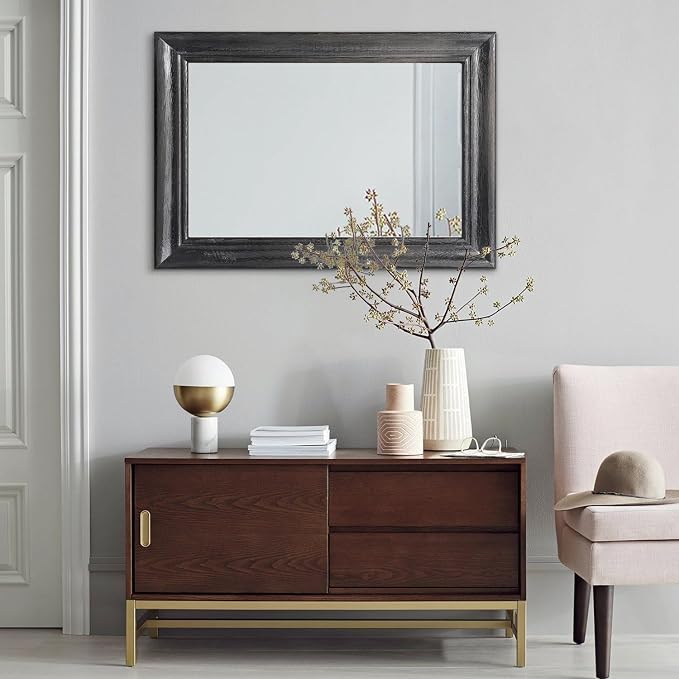 Mirrors for Wall with Black Wood Frame Large 26"x18" Rectangular Hanging Mirrors for Bathroom Bedroom Living Room Home Decor