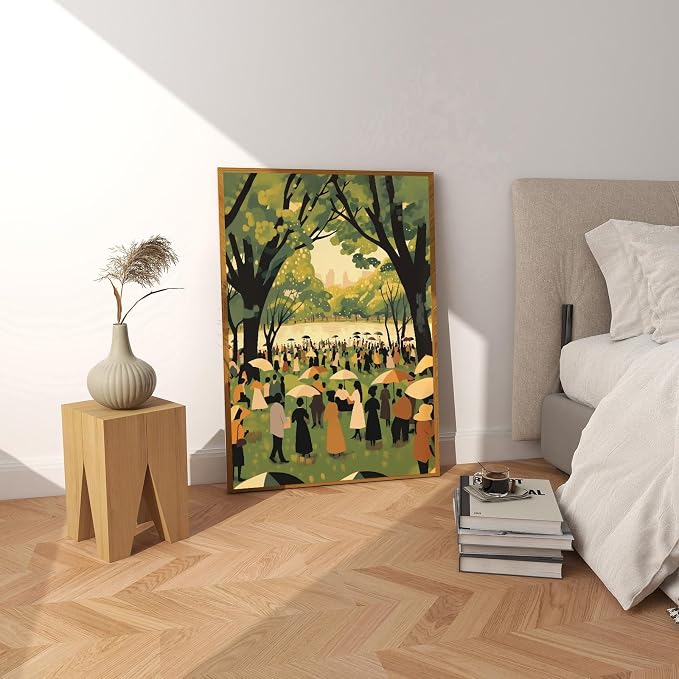 African American Poster Modern Folk Landscape Wall Decor 16x24Inch Unframed | Black People Poster Black People Party Art Joyful Lakeside Community Gathering Wall Art for Living Room Bedroom Gallery Home
