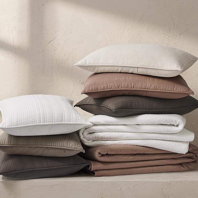 EVERGRACEHOME 100% Cotton Modern Lines Quilt Set Queen Size, Rose Dust | Pre-Washed Soft Cotton, Striped Coverlet Bedspread, 3 Piece Lightweight Bedding Set for All Season, with 2 Pillow Shams
