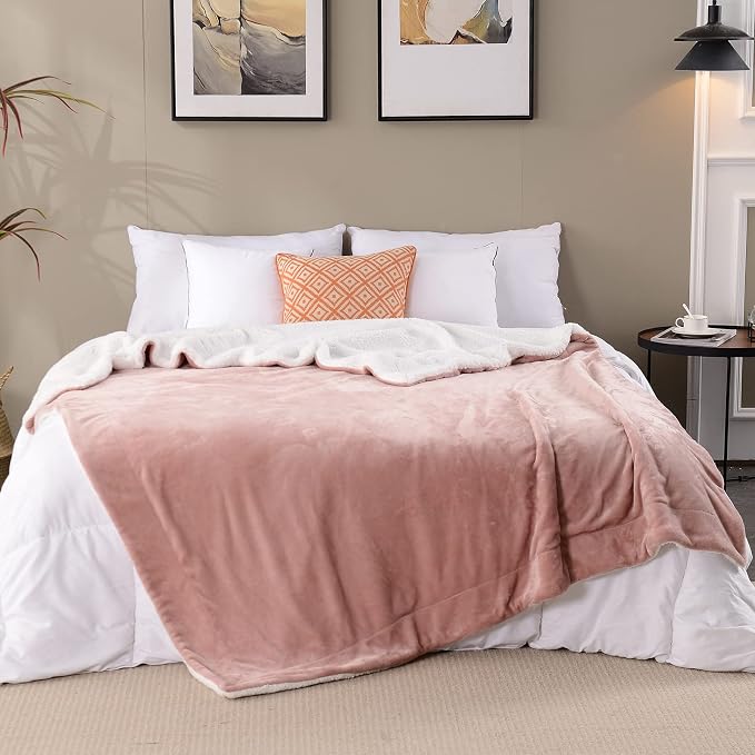 SOCHOW Sherpa Fleece Throw Blanket, Dusty Pink, 50x60 inches | Double-Sided Super Soft Luxurious Plush Blanket Throw Size