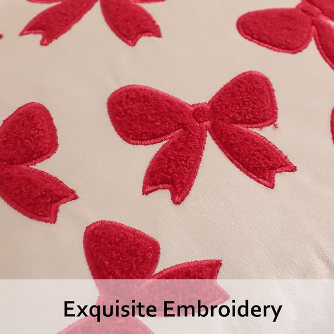 Christmas Throw Pillow Covers 18x18 inch Set of 2 Red Bows