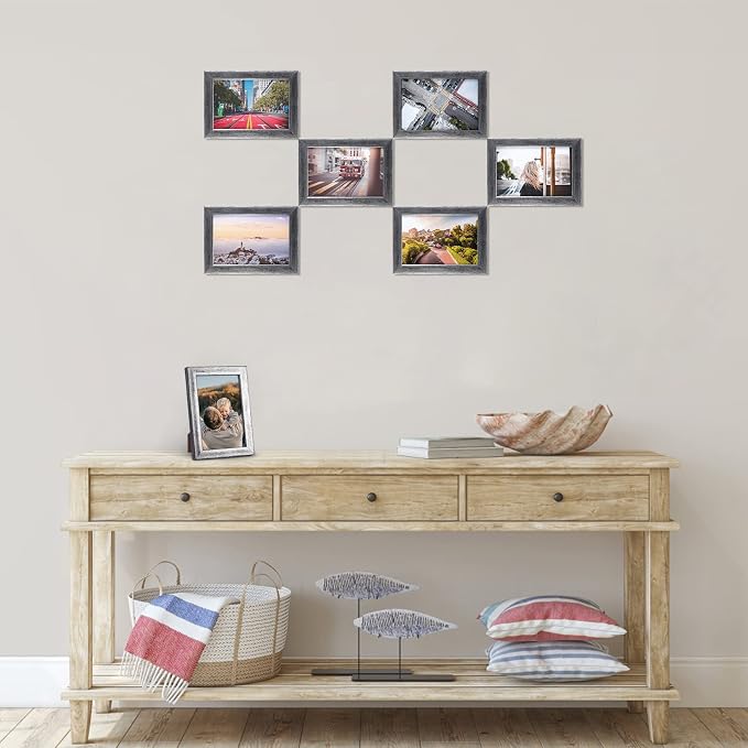 Giftgarden 4x6 Picture Frame Antique Silver 7 Pack, 4” by 6” Distressed Silver Photo Frames Rustic for Wall or Tabletop