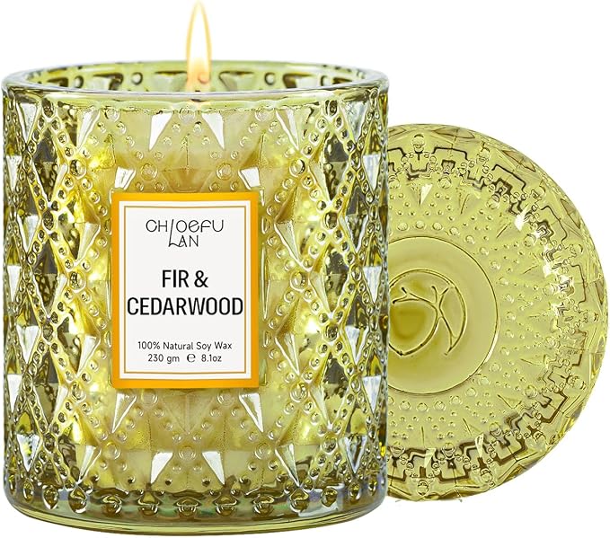 Chloefu LAN Fir & Cedarwood Scented Holiday Candle Christmas Gift, Festival Gifts, Cozy Winter Forest, Luxury Soy Jar Candles, 55 Hour Long Lasting, Highly Scented, Home Decor, Clean Burning, 8.1oz