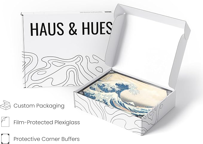 HAUS AND HUES Japanese Traditional Art - Hokusai Classic Kanagawa Wave Print, The Great Wave Poster Japanese Art Wall Decor, Japan Poster Wave Wall Art, Japandi Wall Art (Black Frame, 16x20)