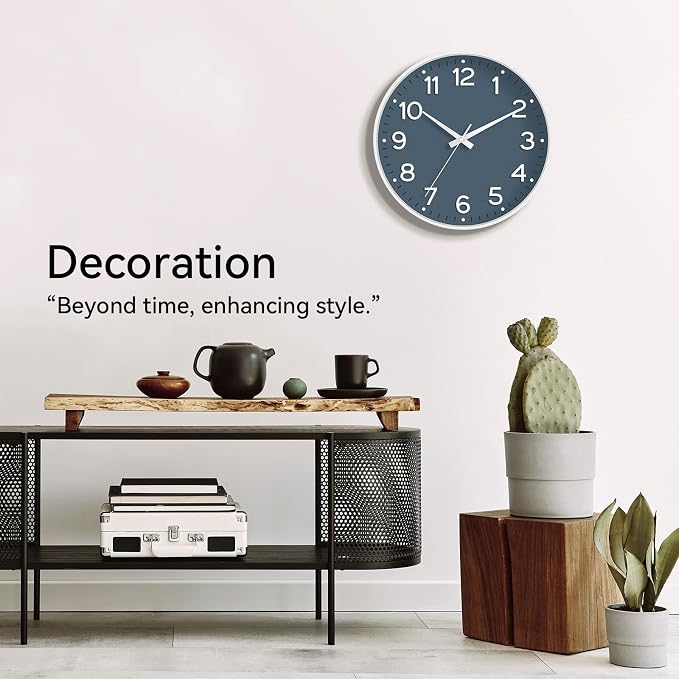 Roymnie 14 Inch Wall Clock Battery Operated Silent Non Ticking Analog | Azure Blue modern analog; large 3D easy-read dial for kitchen, office, bathroom & bedroom; 1 AA battery (not included)