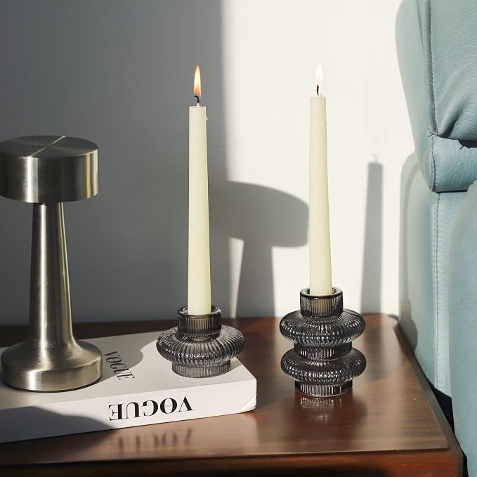 VOHO Smoky Grey Taper Candle Holders Set of 6, Candle Sticks Holder Decor