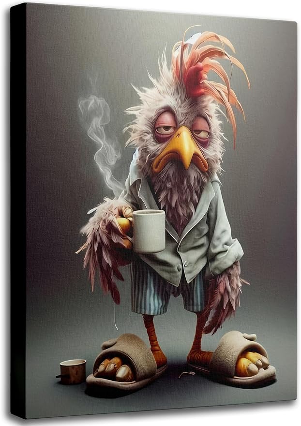 Funny Chicken Canvas Wall Art Stylish Chicken Wear Slippers Wall Decor | Picture Eclectic Animals Print for Dining Room Bar Cafes Family Artwork Home Decoration