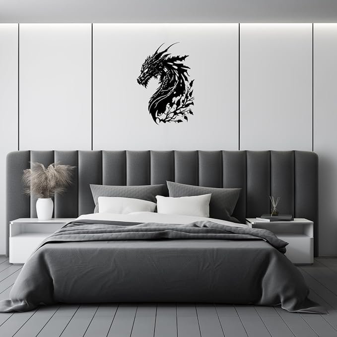 Dragon Metal Wall Decor Medieval Fantasy Art for Bedroom Living Room Office Man Cave, Room Decorations for Men Ideal Gifts for Dragon Lovers