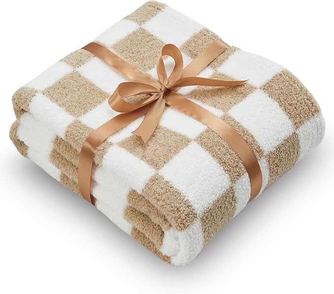 NEWCOSPLAY Knitted Throw Blanket for Couch Sofa Bed, Brown White, 60"x80" | Super Soft Plush, Fuzzy Fluffy Microfiber, Lightweight Cozy Blanket for Room Decor, All Season Use