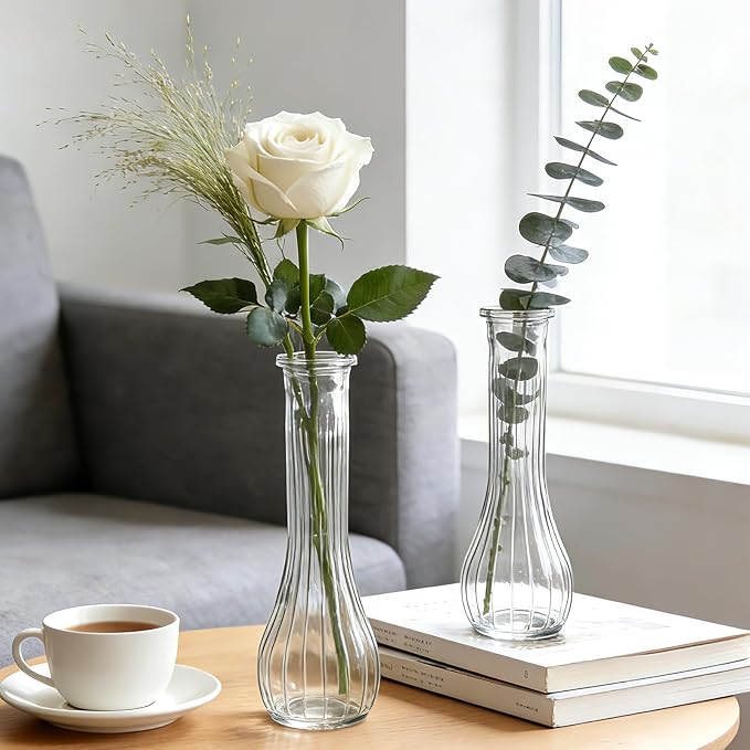 Glass Bud Vases for Centerpieces, 6 Pack Clear Small Flower Vases | Cute Glass Vases for Wedding Decorations and Indoor Home Decor, Hurricane Candle Holder for Table Shelf, Party