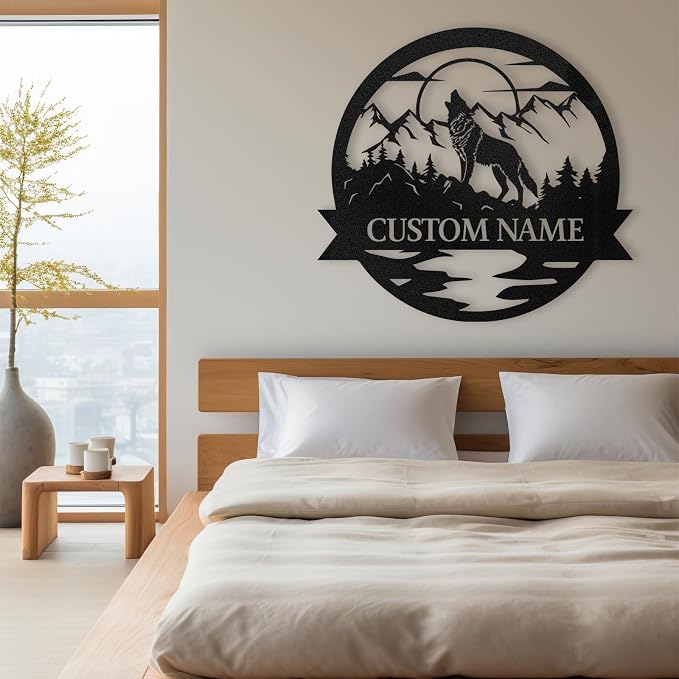 Dyoart Personalized Wolf Wall Art, Custom Last Name Sign | Black Wolf Wall Decor, Metal Wall Art for Home, Wolf Sign for Modern Home Hanging Decorations, Housewarming Gifts