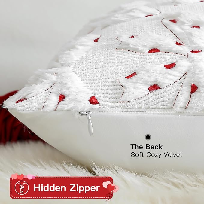 Artscope Valentines Bow Pillow Covers 12x20 Set of 2 Decorative Valentine's Day Throw Pillow Cases Soft Plush Faux Fur Couch Cushion Case for Holiday Sofa Bed Room Home Decor-White Bow