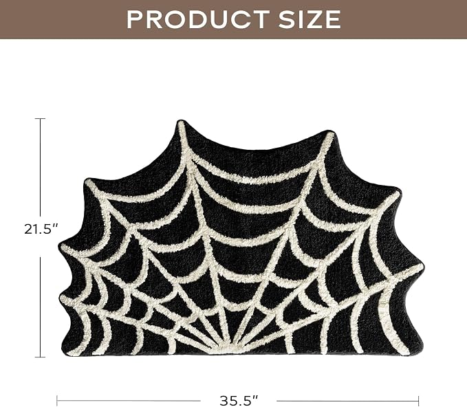 Ashler Spider Bathroom Rugs, Black Spiderweb Bath Mat for Halloween Decor, Gothic Spider Area Rug, Spider Rug Non-Slip Tufted Mats for Front Door, Living, Bedroom, Front Door,21.5×35.5inches