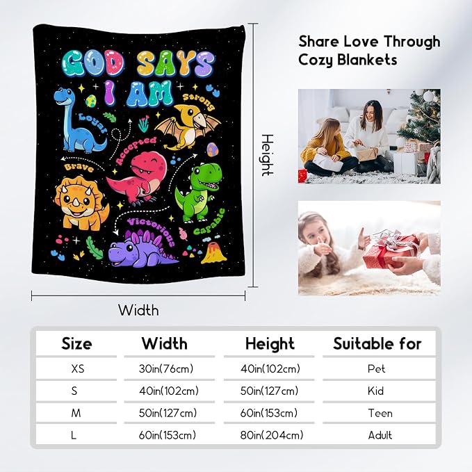 God Says I Am Dinosaur Blanket For Boys And Toddler Child - Inspirational Soft Plush Kids Throw Blanket For Couch Office, 40"x50"