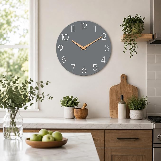 cicininc 16 Inch Battery Operated Wall Clock, Silent Analog, Gray | Large Size | Living Room | Office | Kitchen | Decorative Style | Modern Style