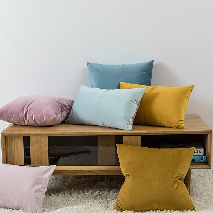 JUSPURBET 16x24 Lumbar Velvet Throw Pillow Covers Set of 2,Mustard Yellow