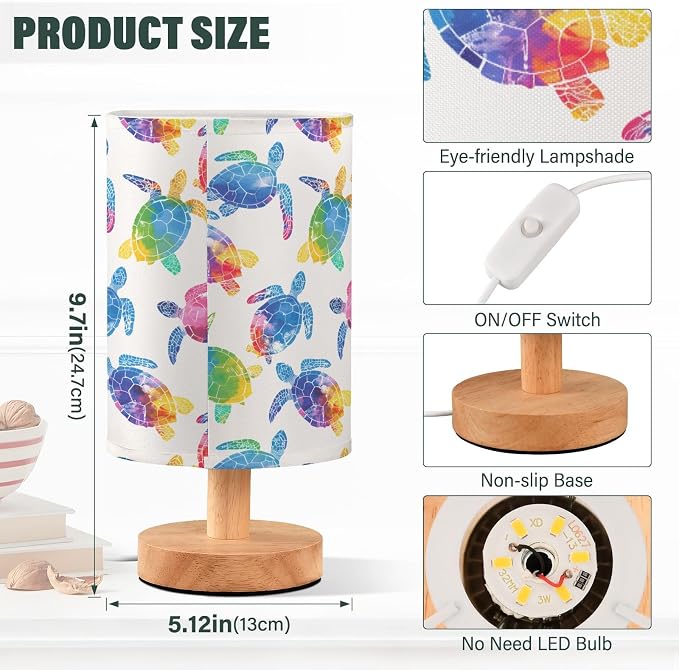 ALAZA Multicolor Watercolor Sea Turtle Decor Bedside Table Lamp with USB Port for Bedroom Nightstand Office Desk LED Bulb Included