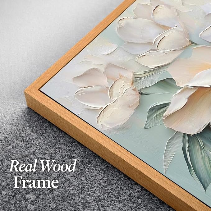 Anolyfi Framed Floral Extra Large Canvas Wall Art for Living Room 58"x29" | Real Wood Framed,HD Print and Hand-painted Textured, Easy to Hang, Botanical Sage Paintings for Hallway Bedroom Office Decor