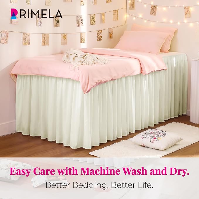 RIMELA Dorm Bed Skirt Twin XL 42 Inch Drop, Easy to Install Extra Long Wrap Around Elastic Dust Ruffle, Cream Bedskirt Silky Fabric Machine Washable (Twin XL 80“L x 39”W & Twin 75“L x 39”W) | Solid ruffled, Wrap-around/elastic, Wrinkle & Fade resistant...