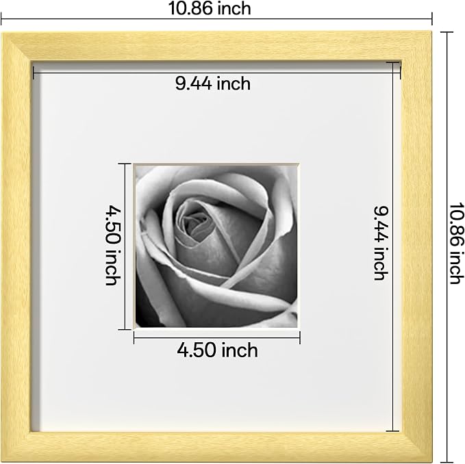 eletecpro Picture Frames Set of 9, 10x10 for 5x5, Acrylic Cover, Gold | Display Photo 5x5 with Mat or 10x10 without, Square Gallery Collage, Wall Mount, Minimalist Home Decor, Engineered Wood