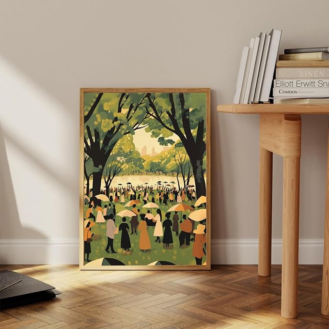 African American Poster Modern Folk Landscape Wall Decor 16x24Inch Unframed | Black People Poster Black People Party Art Joyful Lakeside Community Gathering Wall Art for Living Room Bedroom Gallery Home