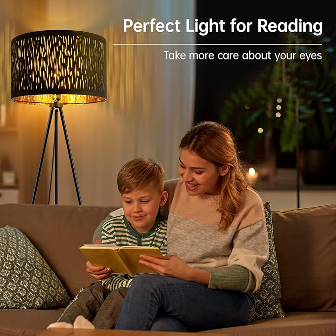 BoostArea Floor Lamp, Tripod Floor Lamp, 8W LED Bulb, Decorative Lamp Shade, Mid Century Standing Lamp for Living Room, Bedroom, Study Room and Office