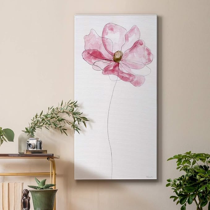 Renditions Gallery Canvas Floral Wall Art Modern Decorations Paintings Pink Flower Sketch Romantic Canvas Romantic Botanical Wall Hanging for Bedroom Office Kitchen - 20"x40" LT43