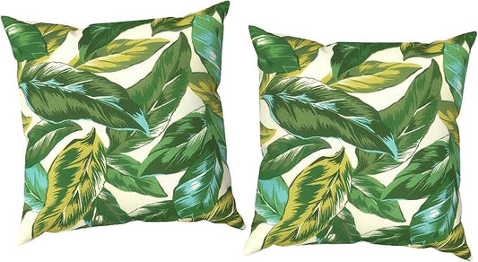 Outdoor Throw Pillow Covers 18x18 Inch, Decorative Pillow Covers for Patio Furniture, Lush Leaf Jungle Modern Cushion Cases for Garden Couch Home Sofa, Pack of 2