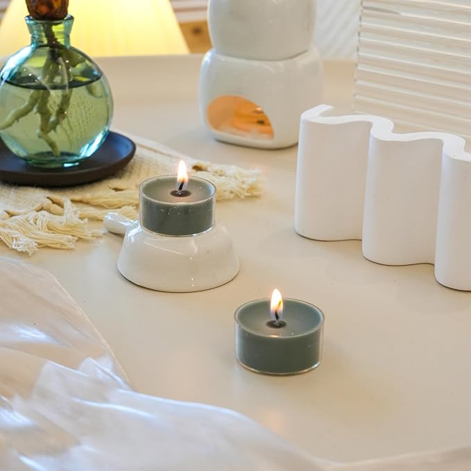 12 Green Unscented Natural Soy Tealight Candles in Clear Cup