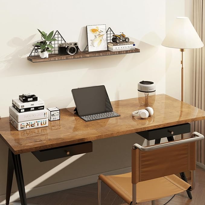 Homode Floating Shelves, Set of 2 Mountain Wall Shelves, Brown and Black