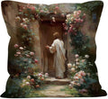 Christian Jesus Throw Pillow Covers Gifts 18x18, Vintage Religious Decor Pillow Cases for Bedroom Living Room, Cottagecore Jesus Knocking Door Decorative Square Pillowcases for Couch Bed Sofa
