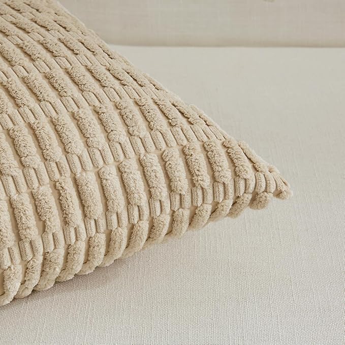 Fancy Homi 4 Packs Decorative Throw Pillow Covers for Living Room Couch Bed, Modern Farmhouse Boho Home Décor Accent Cushion Case, 20" x 12", Tan