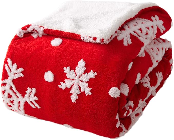 Christmas Sherpa Fleece Twin Size Throw Blanket Red and White Holiday Blanket 60x80 inches - Fuzzy Warm Throws for Winter Bedding, Couch