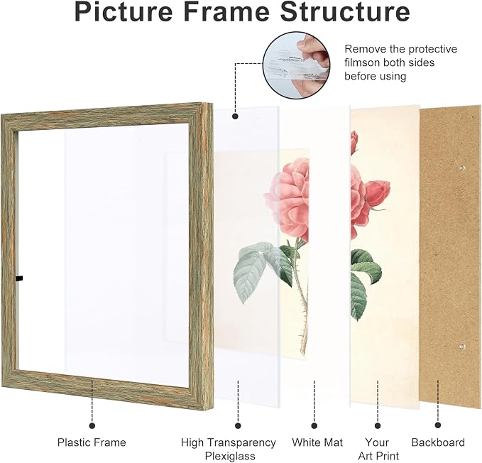 12x12 Picture Frame Set of 9, Display Pictures 8x8 with Mat or 12x12 without Mat, Multi Collage Gallery Square Photo Frames for Wall or Tabletop, Rustic Brown