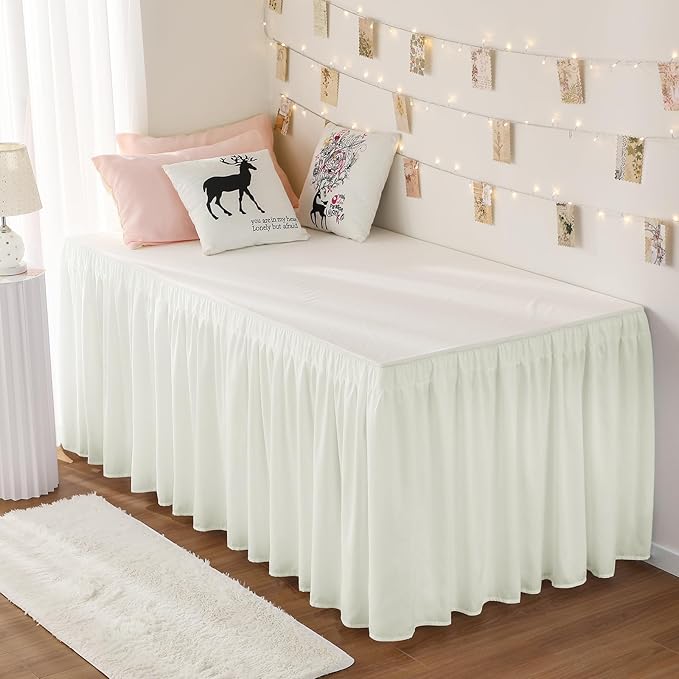 RIMELA Dorm Bed Skirt Twin XL 42 Inch Drop, Easy to Install Extra Long Wrap Around Elastic Dust Ruffle, Cream Bedskirt Silky Fabric Machine Washable (Twin XL 80“L x 39”W & Twin 75“L x 39”W) | Solid ruffled, Wrap-around/elastic, Wrinkle & Fade resistant...