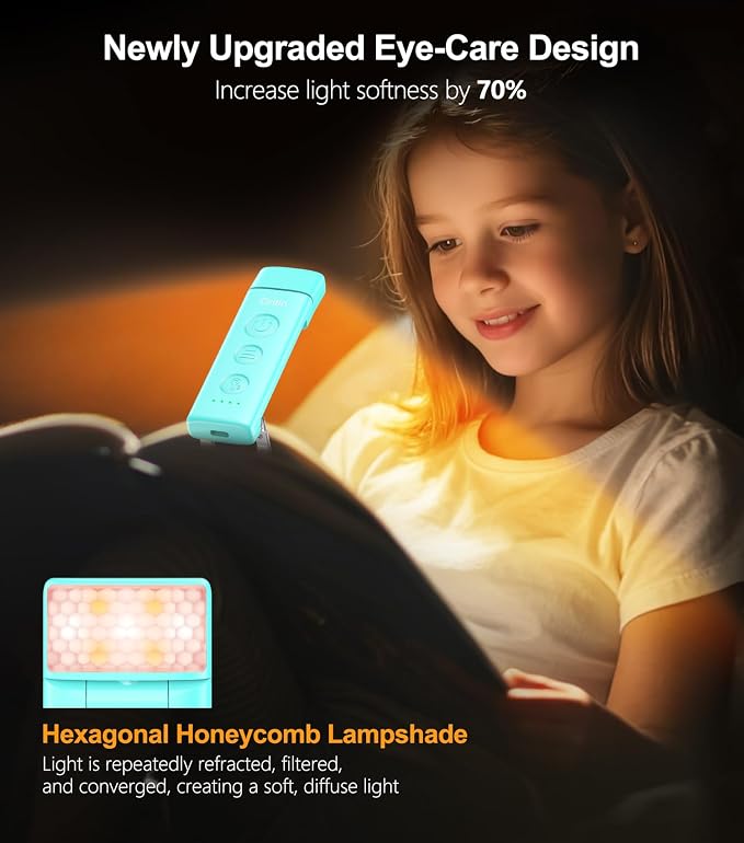 Gritin Book Light Rechargeable, Clip on LED Reading Light for Books in Bed