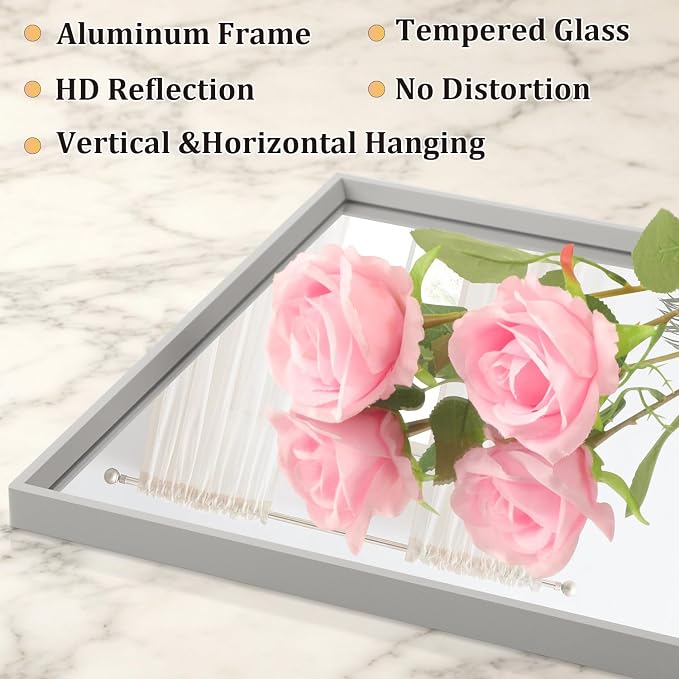 AAZZKANG Grey Wall Mirror Decorative Metal Framed Mirrors Modern for Bedroom Bathroom Dressing Room Home Entrancce Decor Rectangular