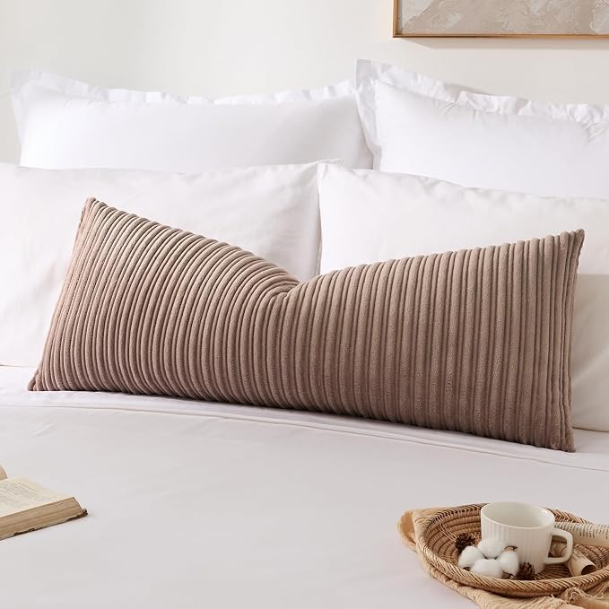 Kevin Textile Striped Corduroy 14”x36” Pillow Cover 1 Pack, Light Brown