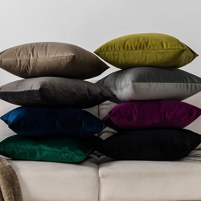 Purple Decorative Velvet Throw Pillow Covers 16x16 inch Set of 2 with Zipper Luxury Soft Solid Square Cushion Covers Case for Sofa Couch Bed Living Room