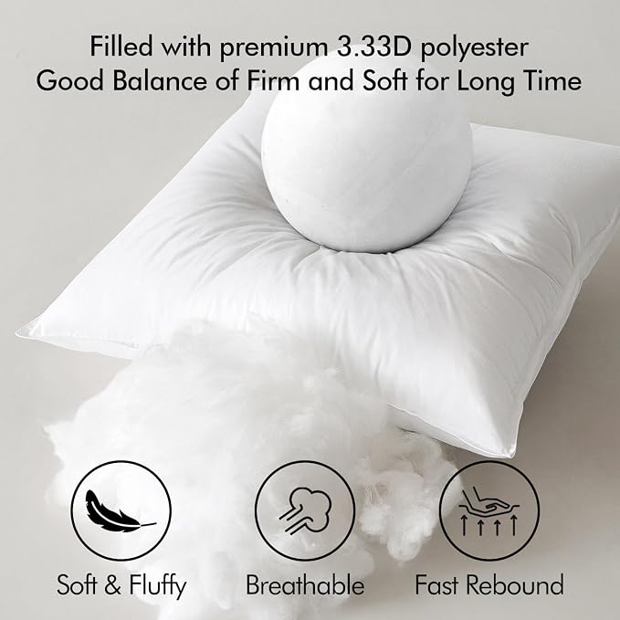 MIULEE 18x18 Throw Pillow Inserts,Set of 2 Decorative Pillow Inserts | Soft Cotton Cover,Fluffy and Cozy, Indoor Rectangle Sofa Couch Pillow Inserts, White