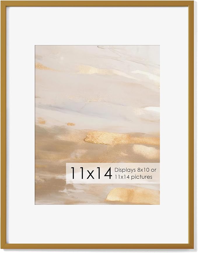 Fun Memories 11x14 Metal Picture Frame- 11x14 Aluminum Photo Frames with 8x10 Mat, High-Definition Plexiglass Front, and Hanging Hardware - Ideal for Wall or Tabletop Display (Bronze, Pack of 1)