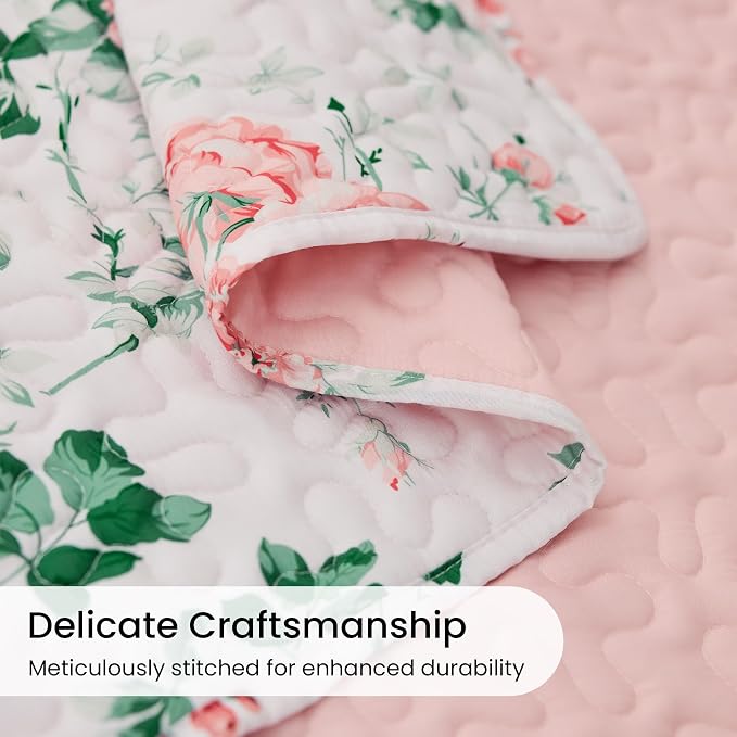 EXQ Home Printed Quilt Set Full Queen Size Pink Daphne Bedspread Set | Bedding Set For All Season Use, Soft & Breathable Coverlet,3-Piece Set Includes 2 Shams, Machine Washable