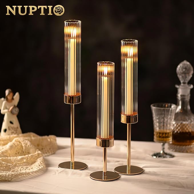 NUPTIO Tall Candlestick Holders for Centerpiece, Hurricane Candle Holder
