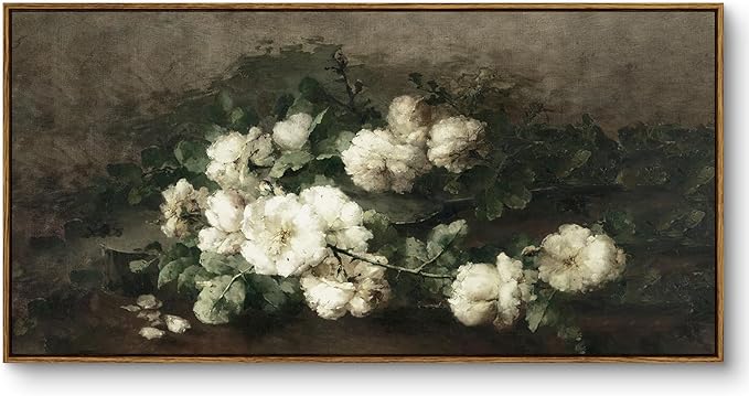 InSimSea Extra Large Framed Vintage Wall Art, Flowers Prints, 20x40inch | Living Room Country Farmhouse Decor, Canvas Landscape Paintings, Floral Long Pictures for Bedroom Above of Bed