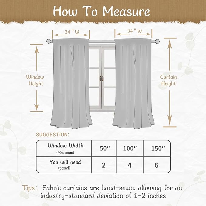 Natural Linen Window Curtains 54 Inch Length, Ivory Cream | Light Filtering Semi Sheer Panels, Short Window Curtains for Kitchen, Bedroom, Back Tab Rod Pocket , 2 Panels, 34 x 54 Inch