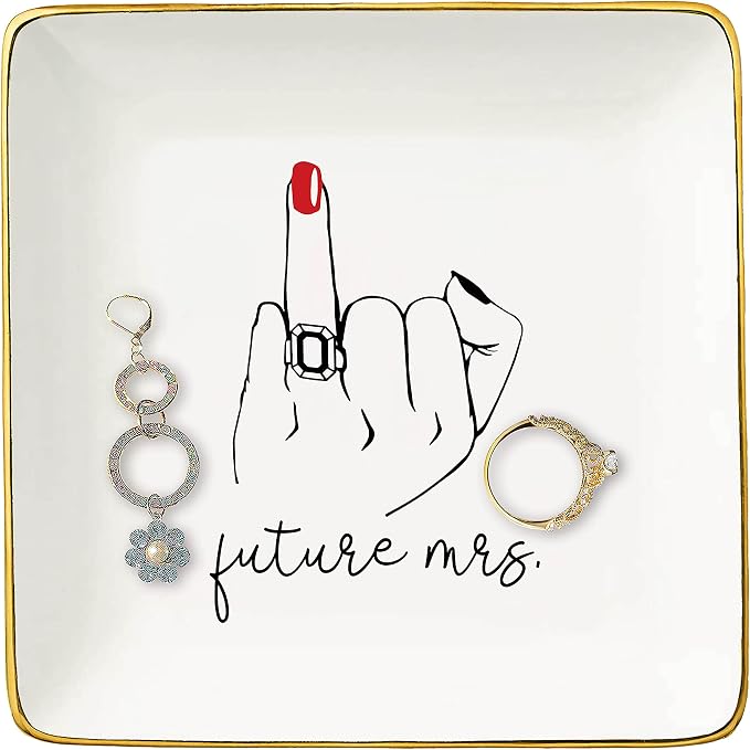 Topthink Future Mrs Gift-Engagement Gifts for Women-Bride to Be-Newly Engaged-Bridal Shower Present-Bachelorette Party Present-Ceramic Jewelry Holder Ring Dish Trinket Tray