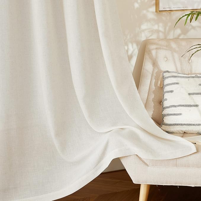 NICETOWN Natural Linen Curtains 70 inches Length, Rod Pocket & Back Tab Privacy with Light Filtering Drapes Flax Linen Blend Window Treatments for Farmhouse/Bedroom, 2 Panels, W37 x L70