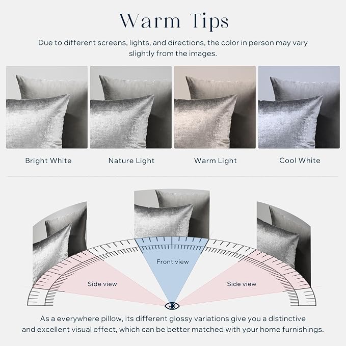 Phantoscope Pack of 2 Sparkling Velvet Decorative Solid Throw Decorative Pillow Cover Soft Silver Glitter Square Cushion Cover Pillowcase for Couch Bed and Chair, Gray, 18 x 18 inches, 45 x 45 cm